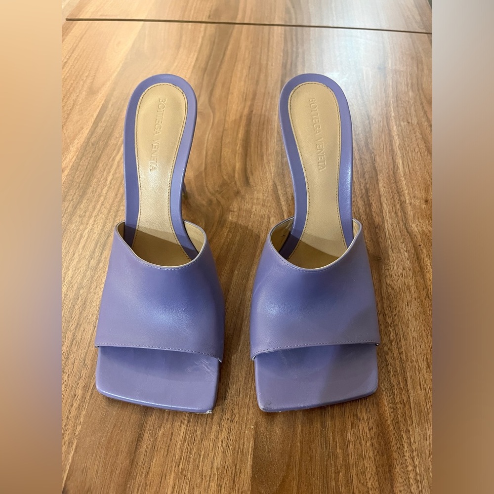 Bottega Veneta Stretch Square Toe Purple Lavender Backless Sandal Heel Pump